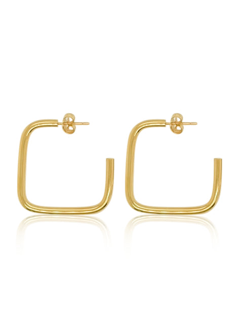 Yellow Gold Open Square Shaped Hoops - Online Exclusive