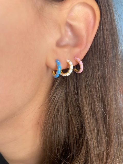 Gold Plated and Enamel White Striped Earrings