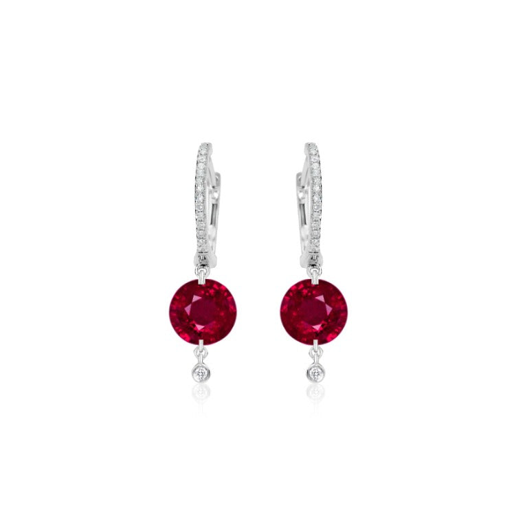 Drilled Ruby Drop Huggie
