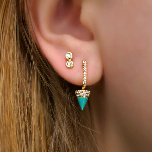 Yellow Gold and Turquoise Drop Huggies