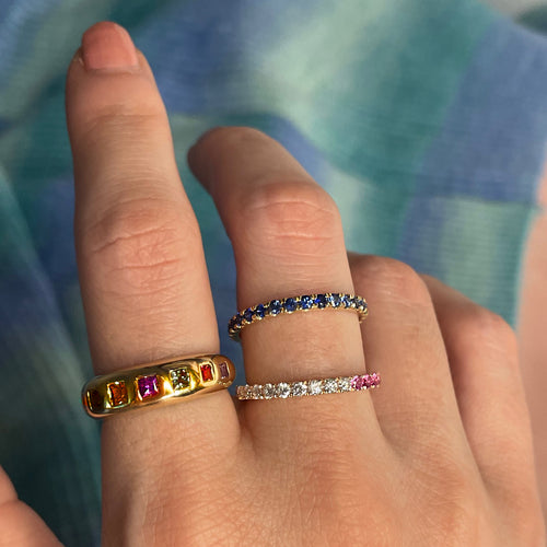 Yellow Gold Blue Sapphire Eternity Band