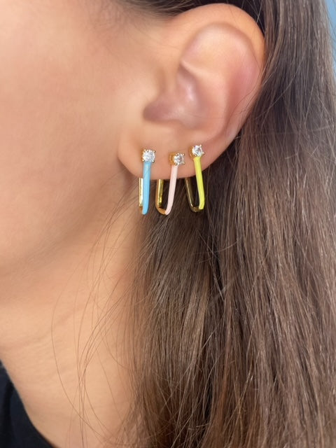 One Stone Oval and Enamel Yellow Hoop Earring