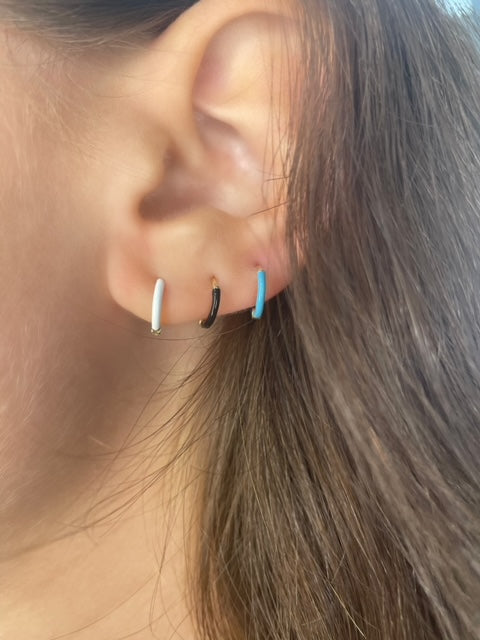 Teeny Tiny Turquoise Enamel Hoop Earrings