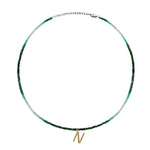 personalized initial ombre green emerald beaded necklace