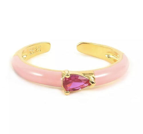 Two Tone Pink Stone and Enamel Open Band