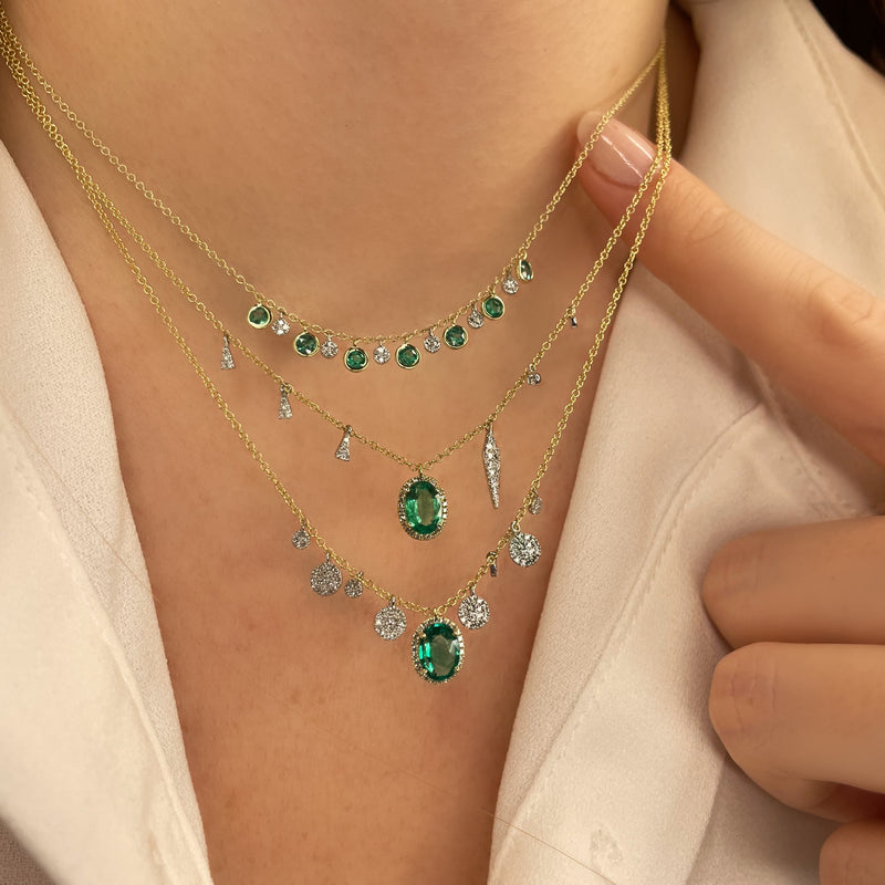 Yellow Gold Emerald and Diamond Layering Necklace