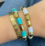 Turquoise Bead and Gold Plated Bead Stretchy Bracelet
