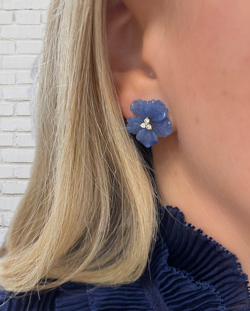 Carved Dumortierite Flower Earrings