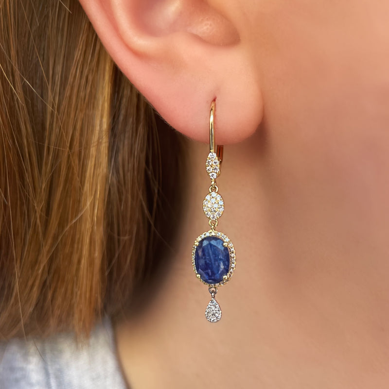 Blue Sapphire and Diamond Drop Earrings