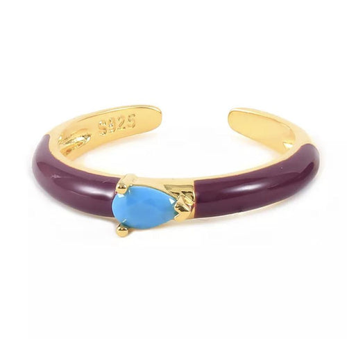 Mauve and Turquoise Stone and Enamel Open Band

