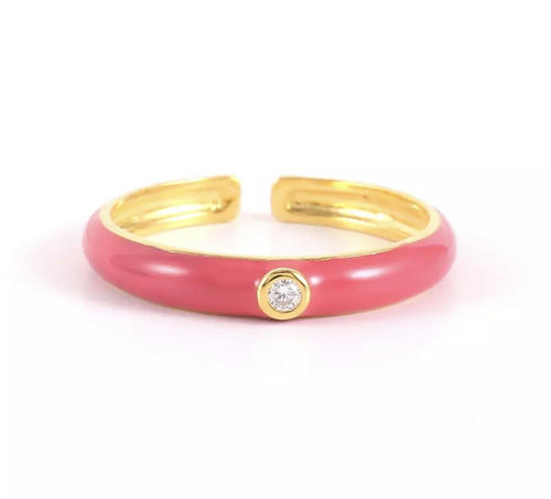 Pink Enamel and Stone Open Ring

