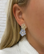 Double Carved Serpentine and Chalcedony Flower Earrings