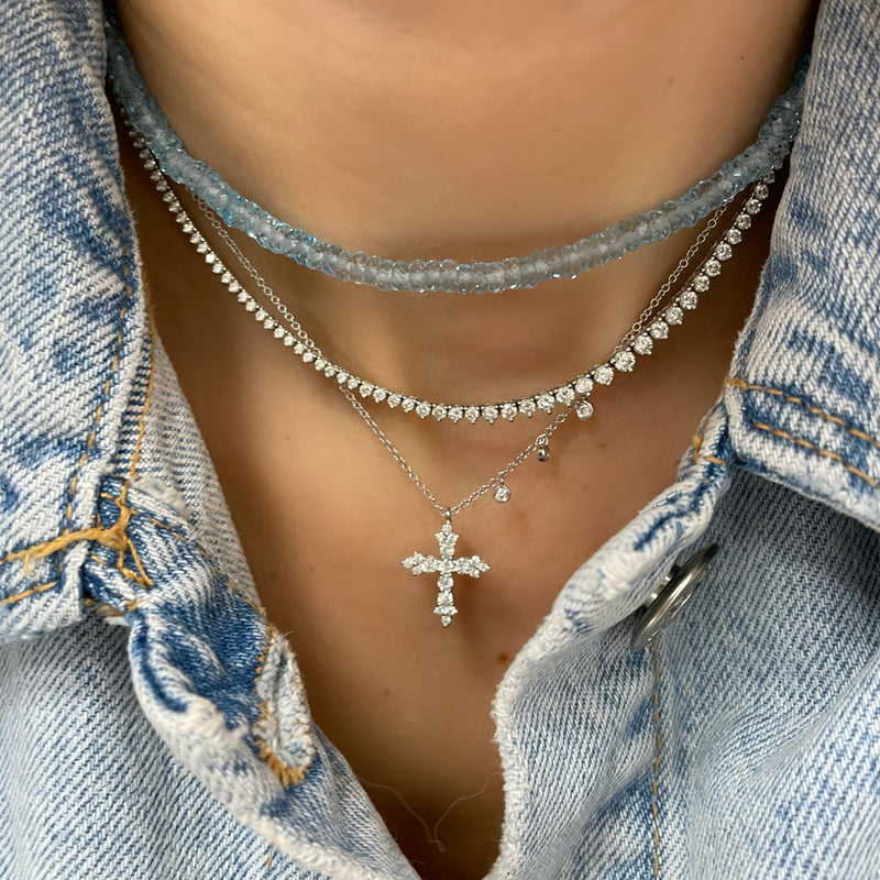 Solid 925 Sterling Silver Cross W. Jesus Pendant Baguette Iced Diamond  Necklace
