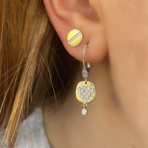 Brushed Yellow Gold Studs with encrusted diamonds