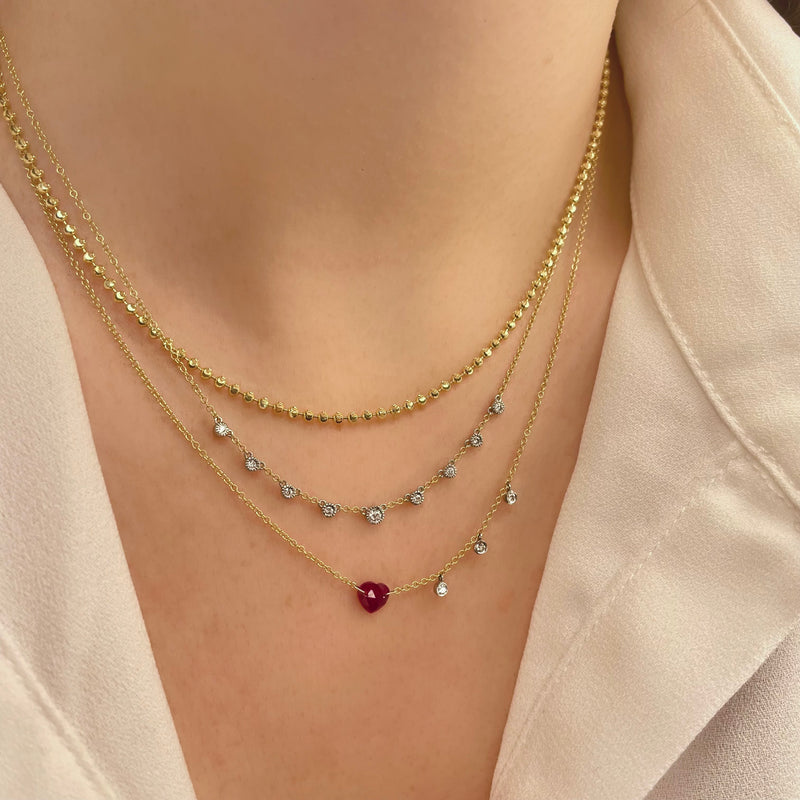 Sisterly Style Dainty Ruby Heart and Bezel Necklace | Online Exclusive