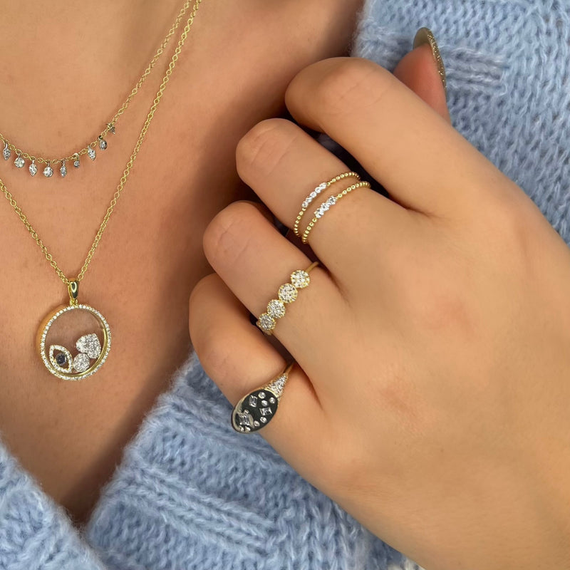Yellow Gold Pinky Signet Ring with Diamond Details