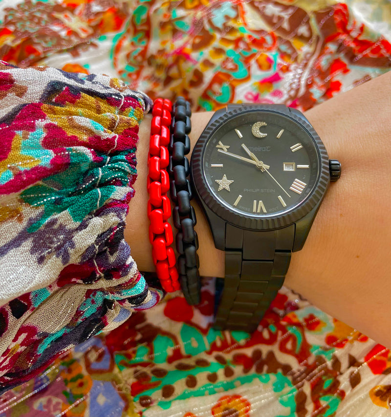 Unisex Red Chain Bracelet with Black Matte Magnetic Clasp