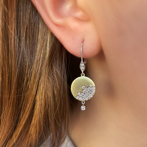 Yellow Gold Scattered Diamond Disk Earrings IN STOCK READY TO SHIP