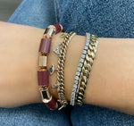 Burgundy Bead and Gold Plated Bead Stretchy Bracelet