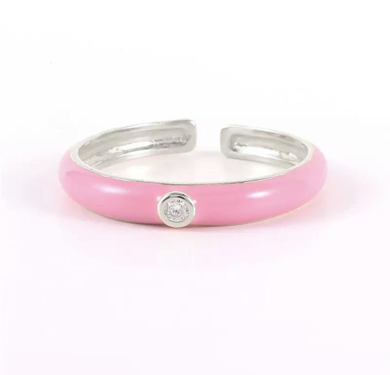 Baby Pink Enamel and Stone Open Ring
