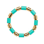 Turquoise Bead and Gold Plated Bead Stretchy Bracelet