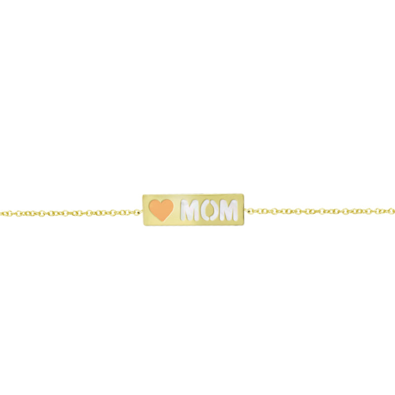 Mom Plate Bracelet with Blush Enamel and Mother of Pearl Accent