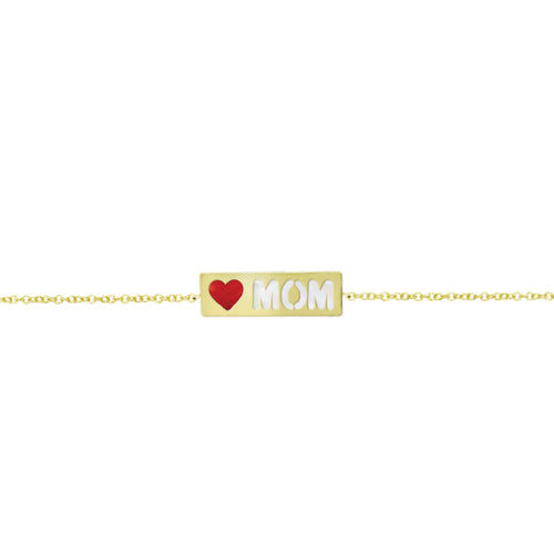 Mom Plate Bracelet with Enamel and Mother of Pearl Accent