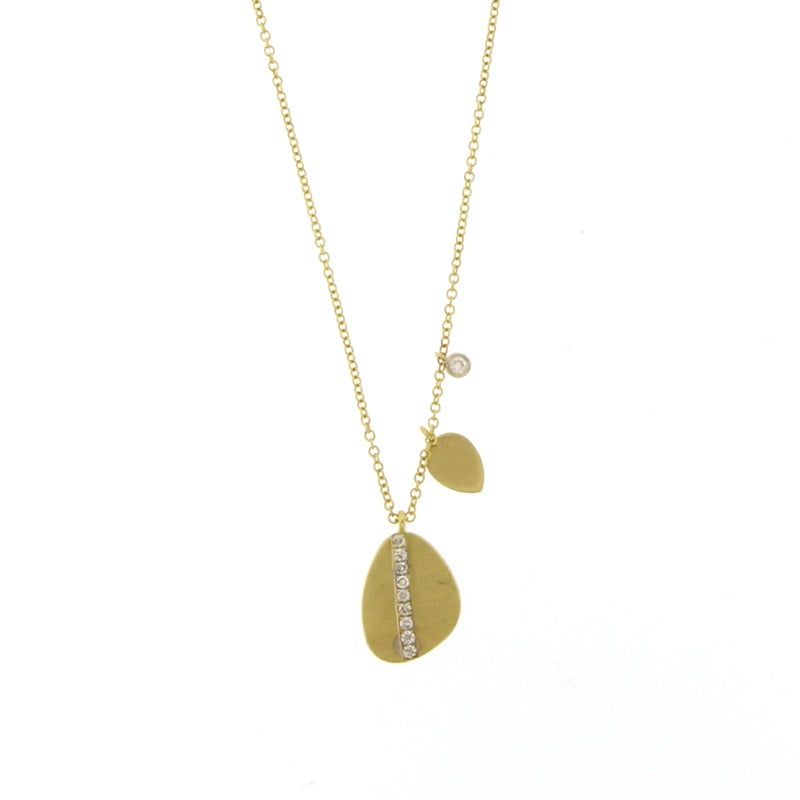 Meira T Silver and Diamond Disc Charm Necklace with Diamond Stripe and Charms