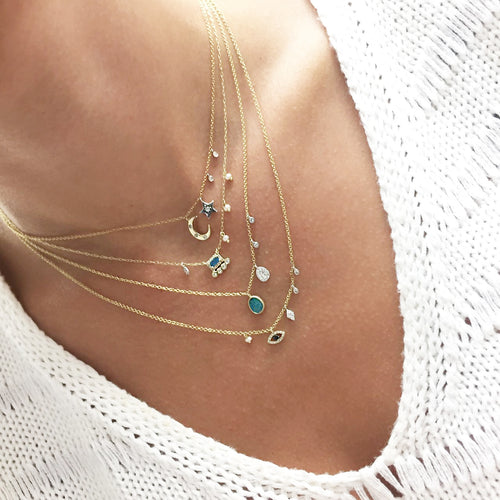 Yellow Gold Opal Necklace with Diamond Side charms
