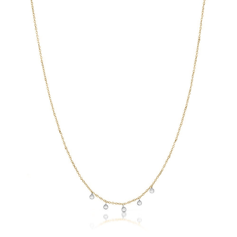 yellow gold necklace with 5 diamond bezels