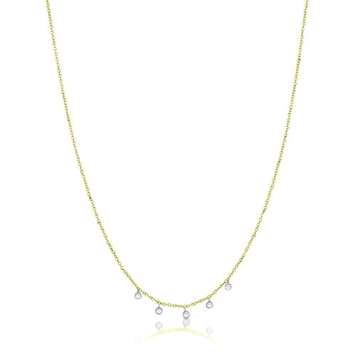 yellow gold necklace with 5 diamond bezels