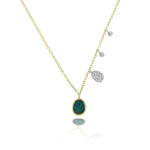 Yellow Gold Opal Necklace with Diamond Side charms