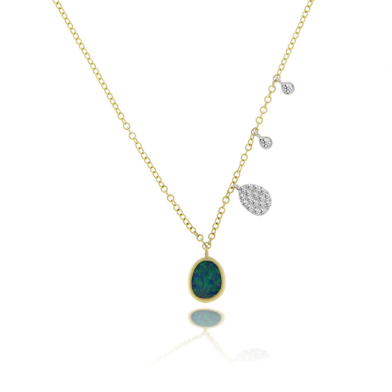 Yellow Gold Opal Necklace with Diamond Side charms