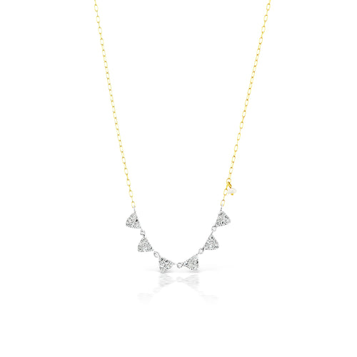 14k Two Tone Diamond Necklace with Off-Centered Pearl 
