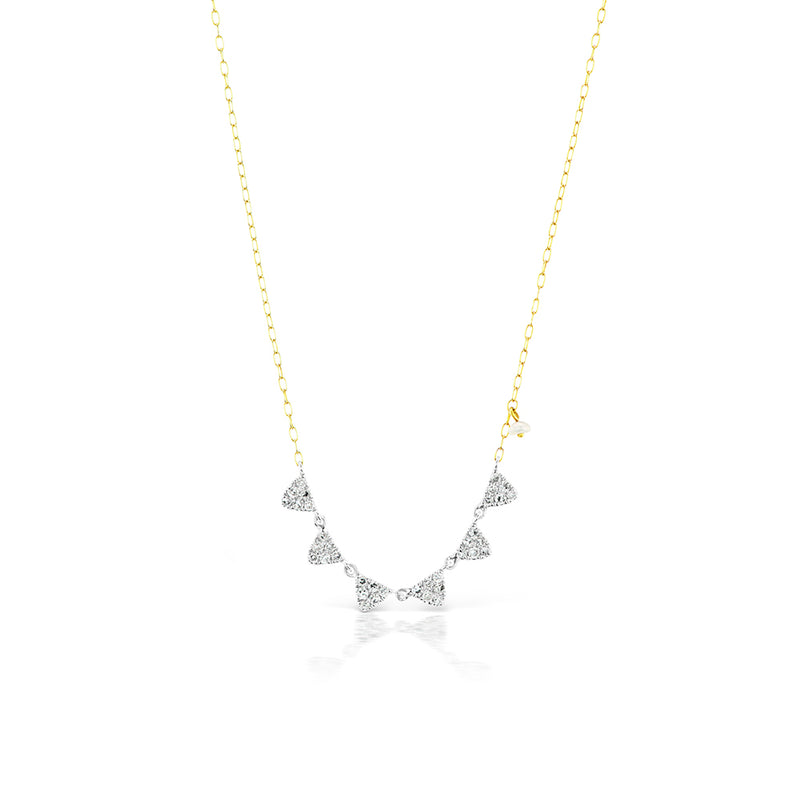 14k Two Tone Diamond Necklace with Off-Centered Pearl 