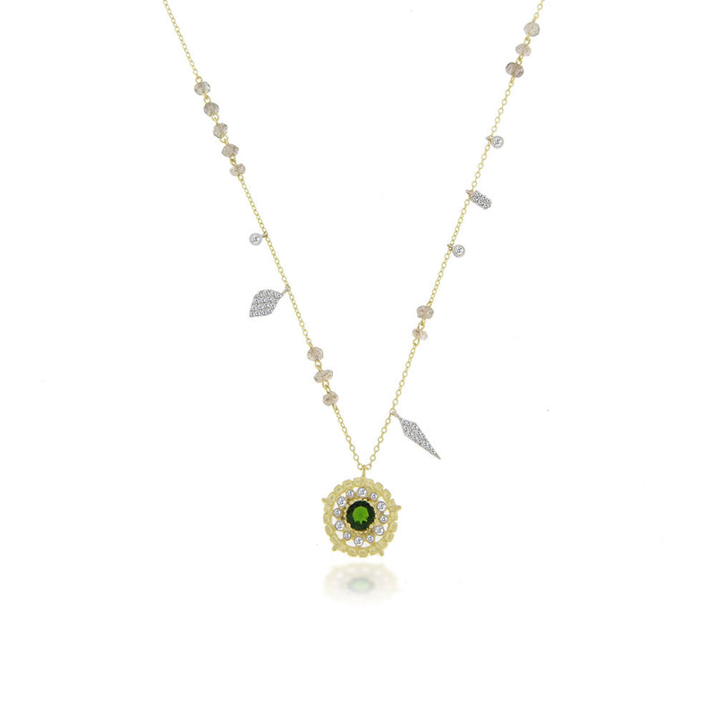 Chrome Tourmaline Necklace with Leaf Charms