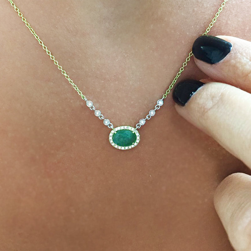 emerald cut diamond bezel necklace