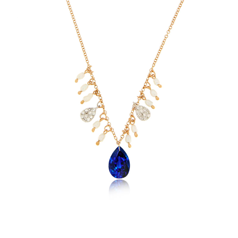 Yellow Gold Drilled Blue Sapphire Necklace