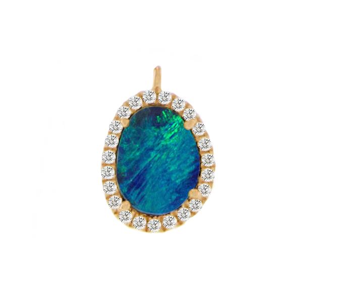 Yellow Gold Diamond Opal Drop