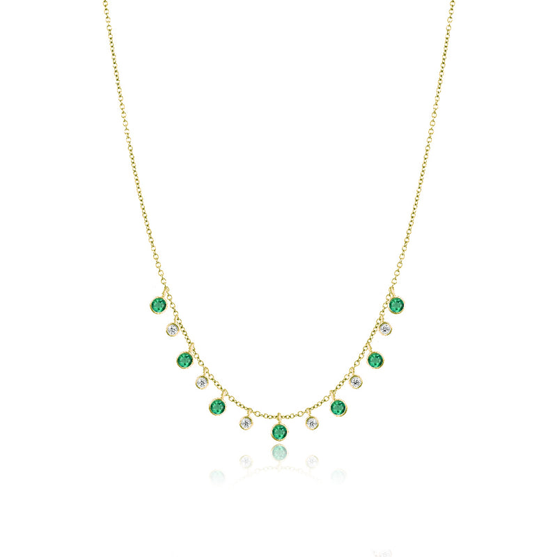 Yellow Gold Emerald and Diamond Layering Necklace