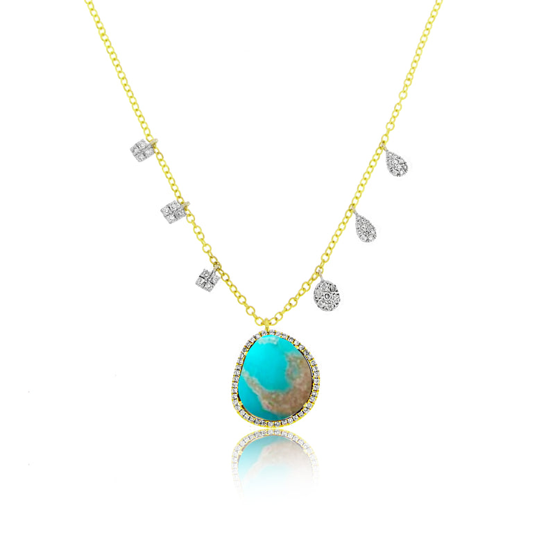 Turquoise and Yellow Gold Diamond Necklace