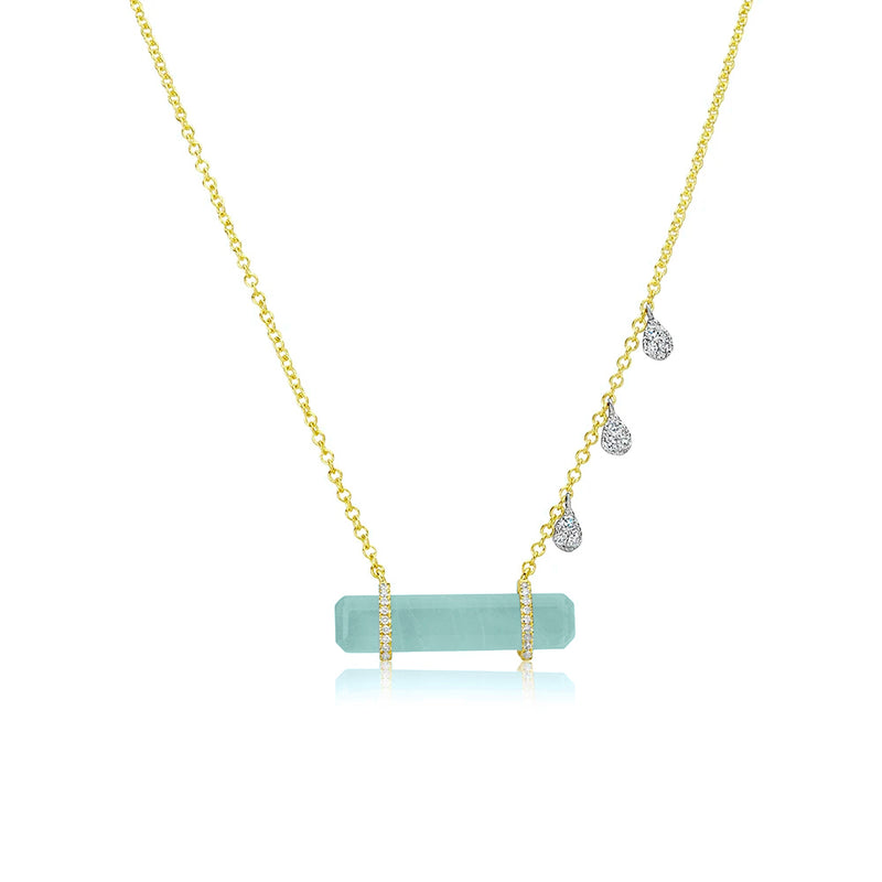 Yellow Gold Aquamarine Bar Charm Necklace