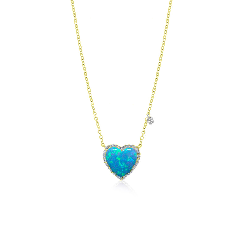 Yellow Gold Blue Opal Heart Necklace