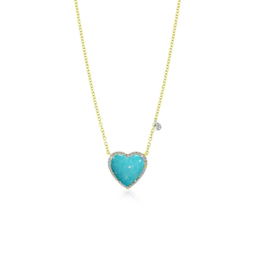 Yellow Gold Turquoise Heart Necklace