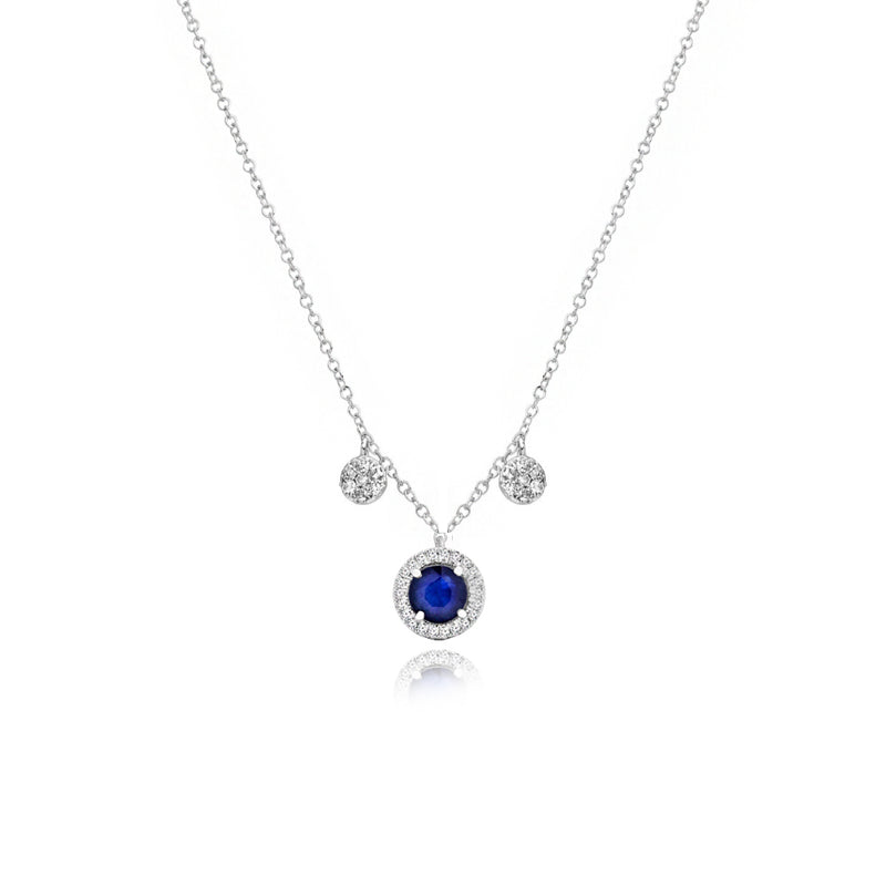 Dainty Blue Sapphire and Diamonds Necklace In STOCK READY TO SHIP