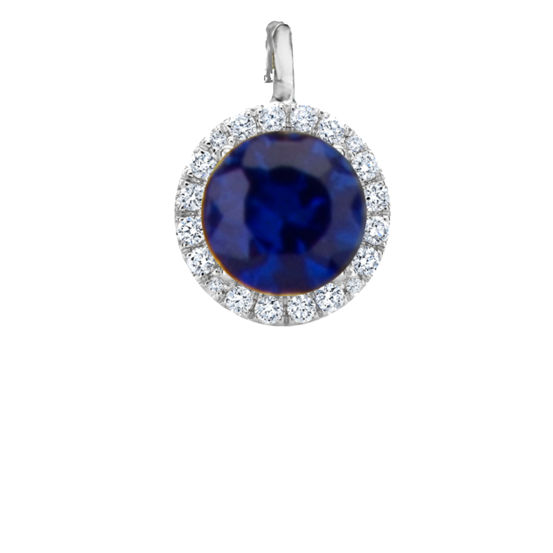 White Gold Pave Diamond and Blue Sapphire Charm