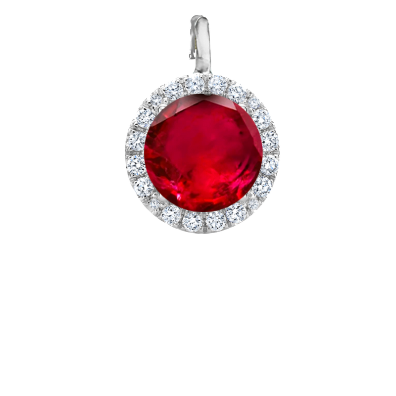 White Gold pave Diamond and Ruby Charm