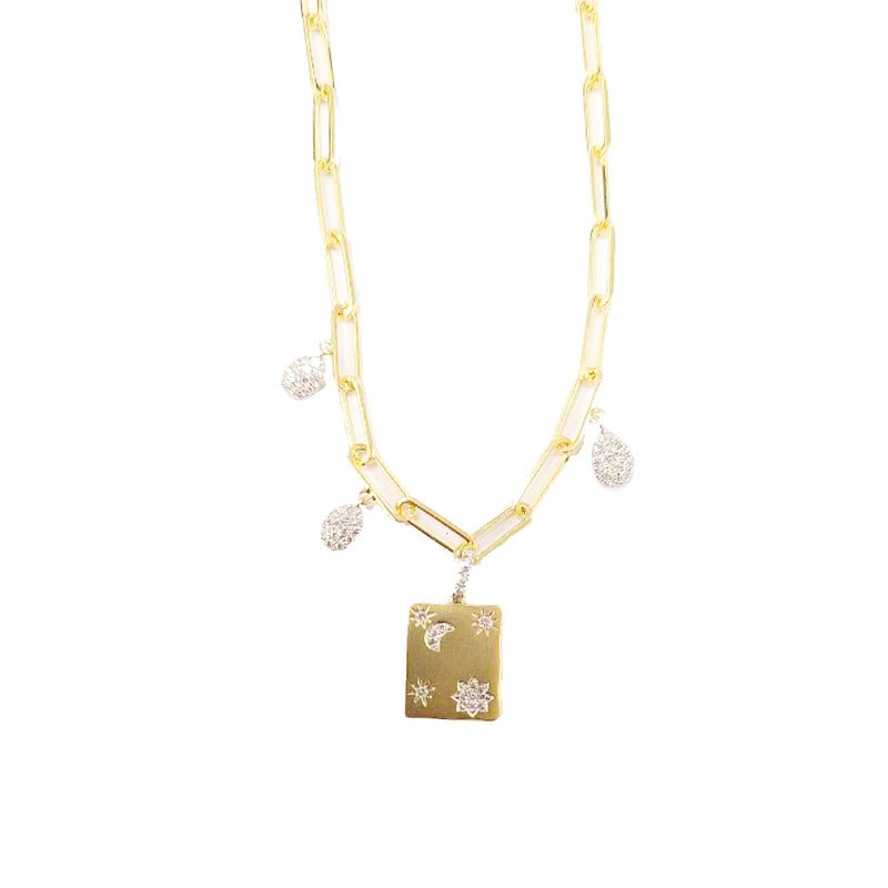 Yellow Gold Plate Chain and Diamond Necklace