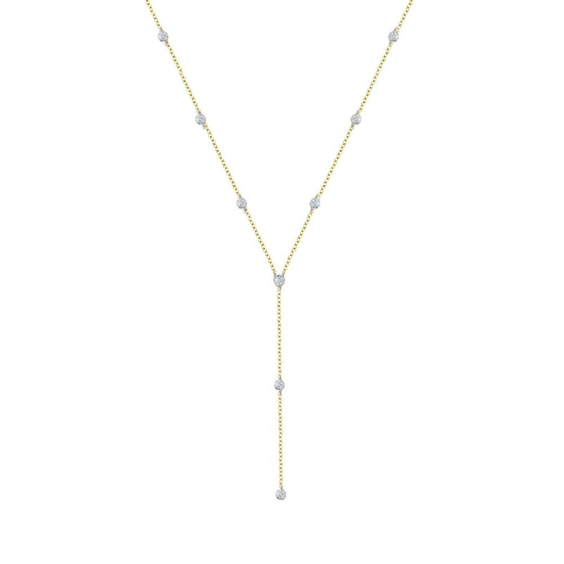 Yellow Gold Diamond Bezel Lariat Necklace