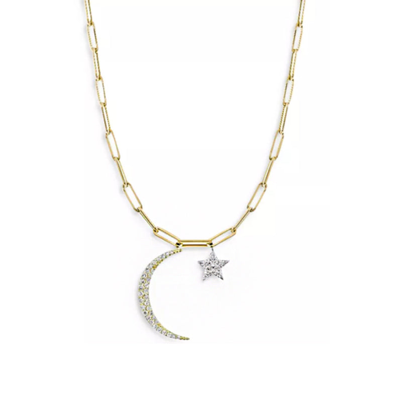 Women's 14k Solid Gold Diamond Moon & Stars Necklace | The Gold Goddess –  The Gold Gods